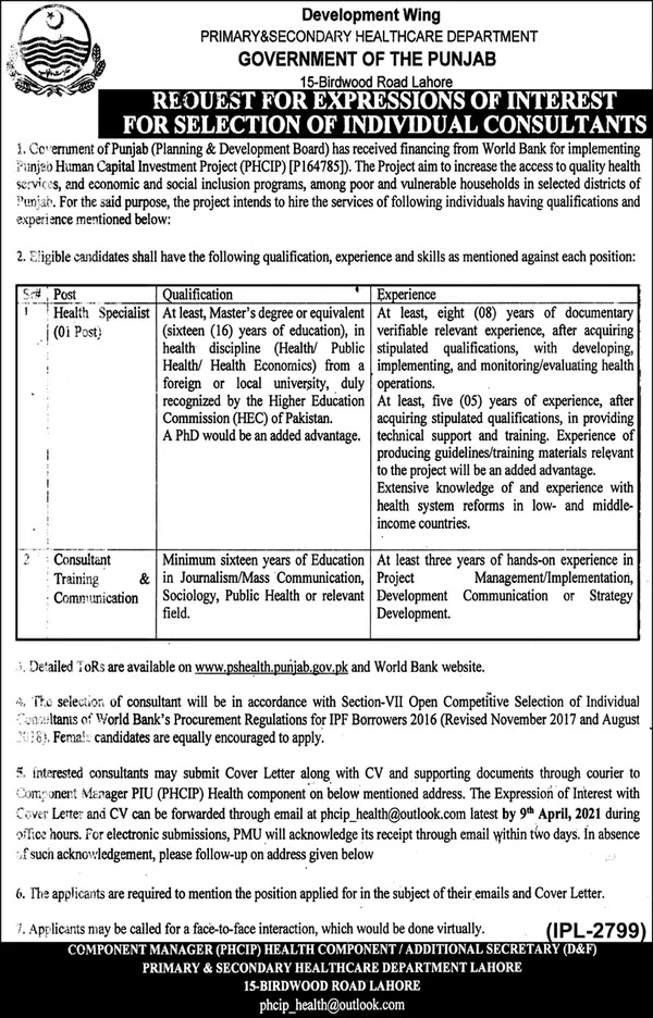 Medical Jobs | Health Department Punjab 2021