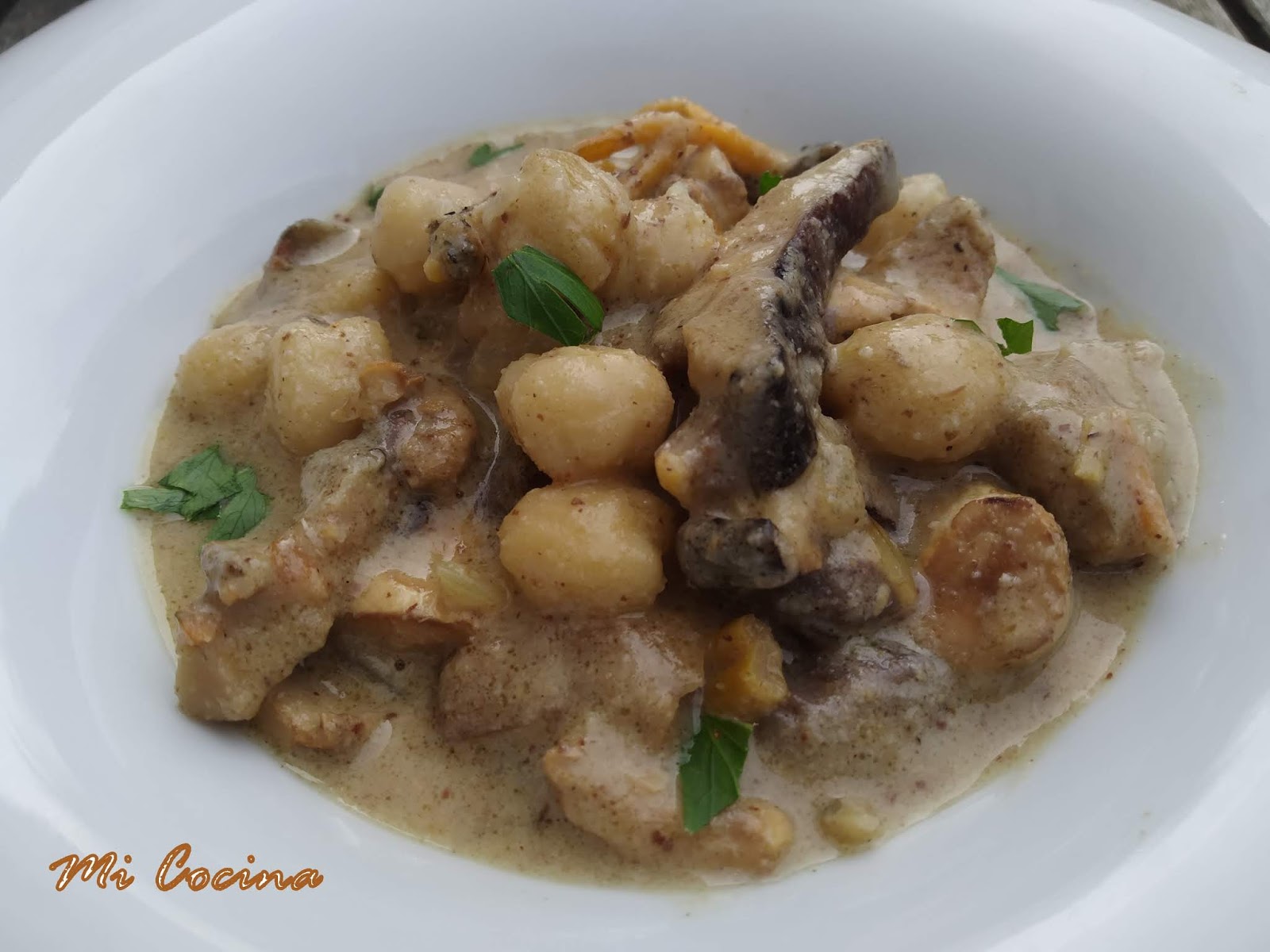 GUISAILLO DE BENARRABÁ CON SETAS, GARBANZOS Y AOVE  DE LA SERRANÍA DE RONDA (MOLINO DE DON FELIX)