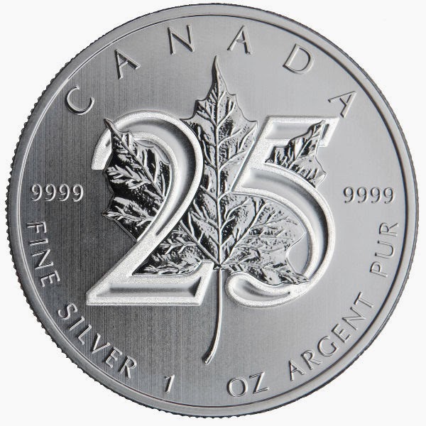 Ounces of Silver 25th Anniversary Silver Maple Leaf 5 Legal Tender