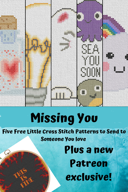 Five Free Isolation Cross Stitch Patterns. Little cross stitch patterns to send to someone you miss.