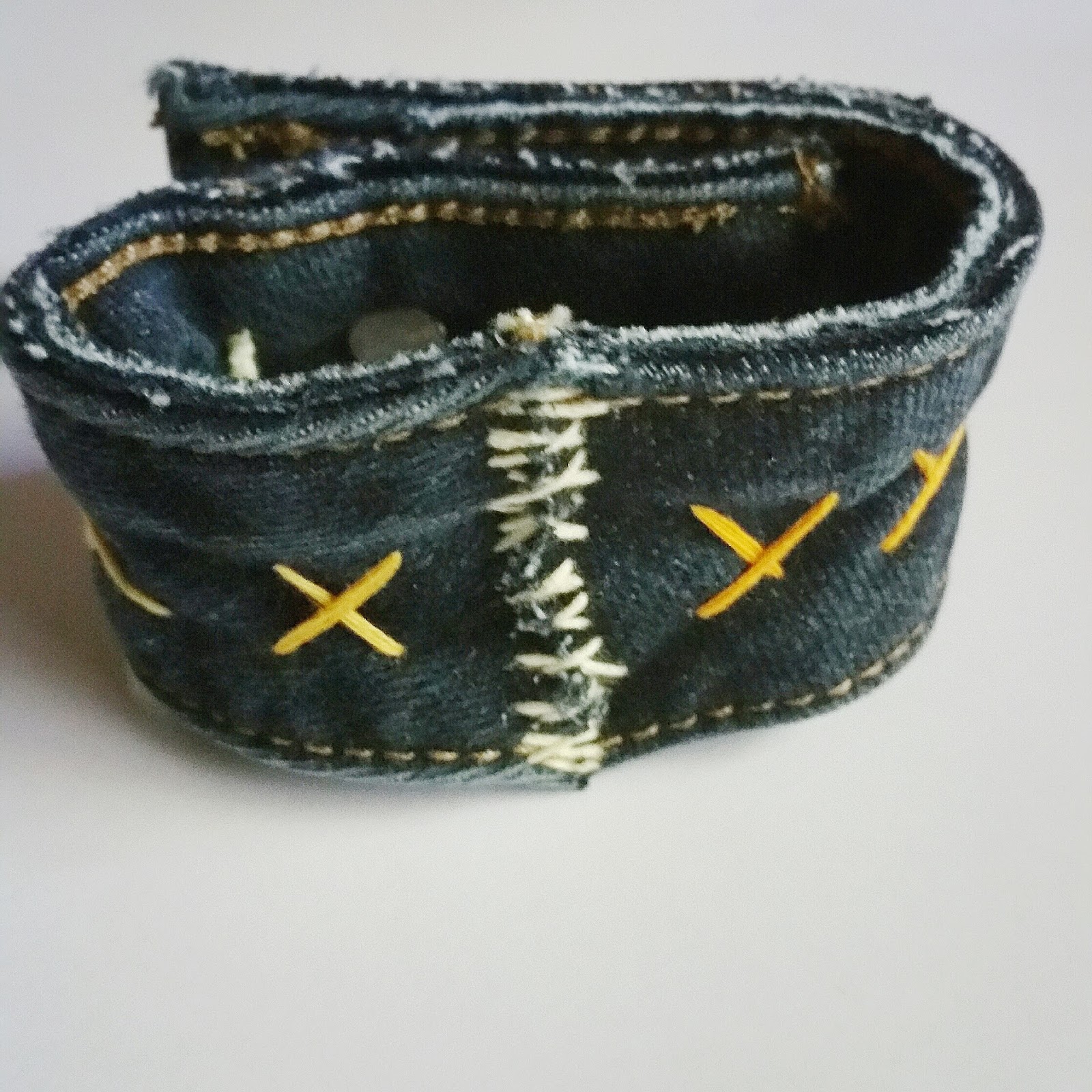 DIY Mom Upcycled Funky Denim Cuff Bracelet Idea