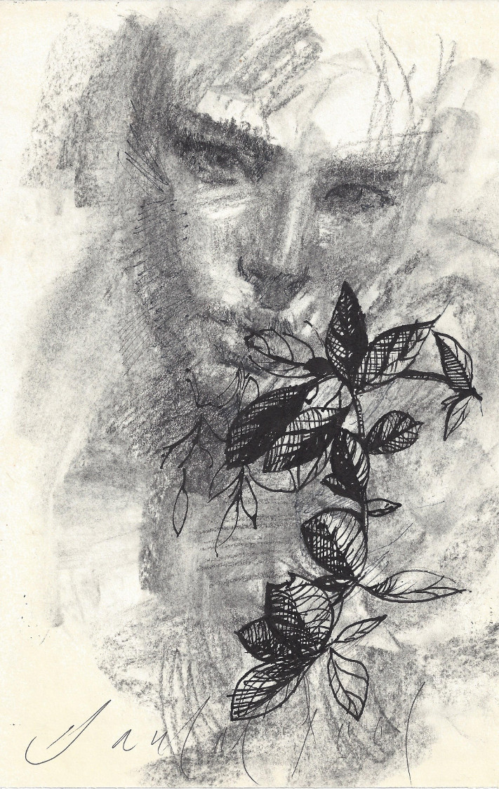 DAILY PAINTERS MARKETPLACE Portrait of a young woman mixed media Ink