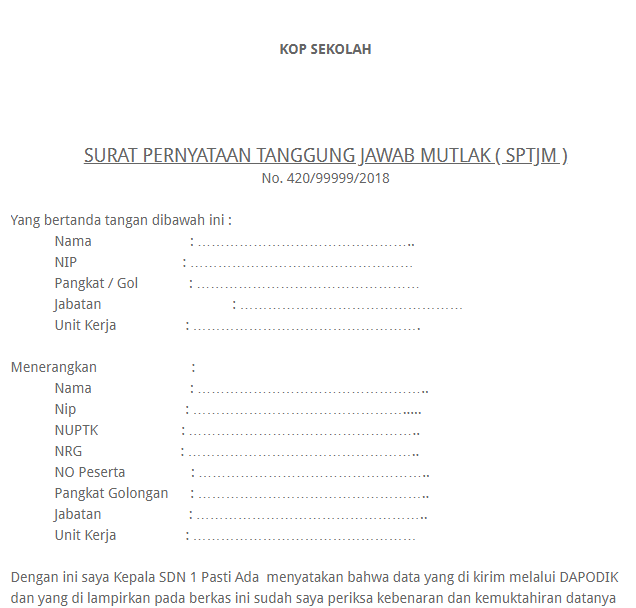 Contoh Surat Pernyataan Tanggung Jawab Mutlak Sptjm Contoh Seputar Surat