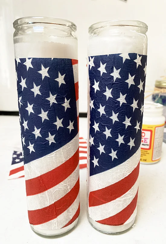 two flag candles with Mod Podge
