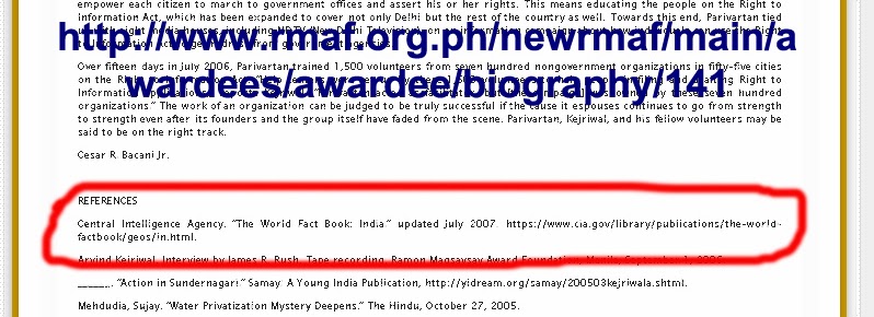 Biography of Arvind Kejriwal released by Magsaysay Award Foundation - First reference is Central Intelligence Agency (CIA)