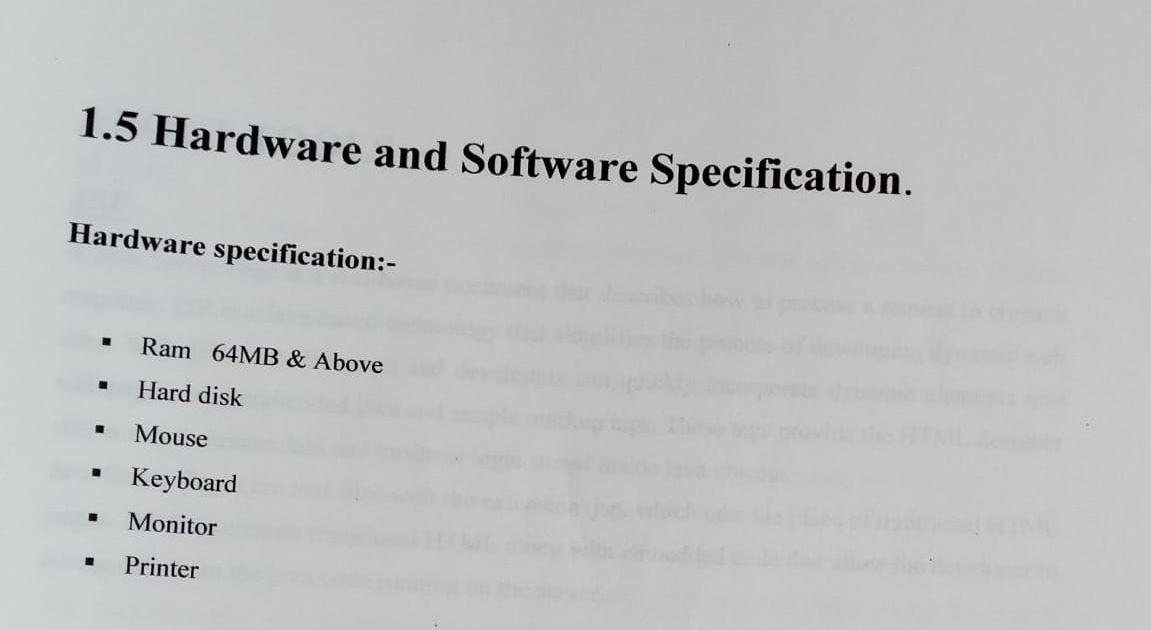 Hardware and Software Specification BCA Programming Notes