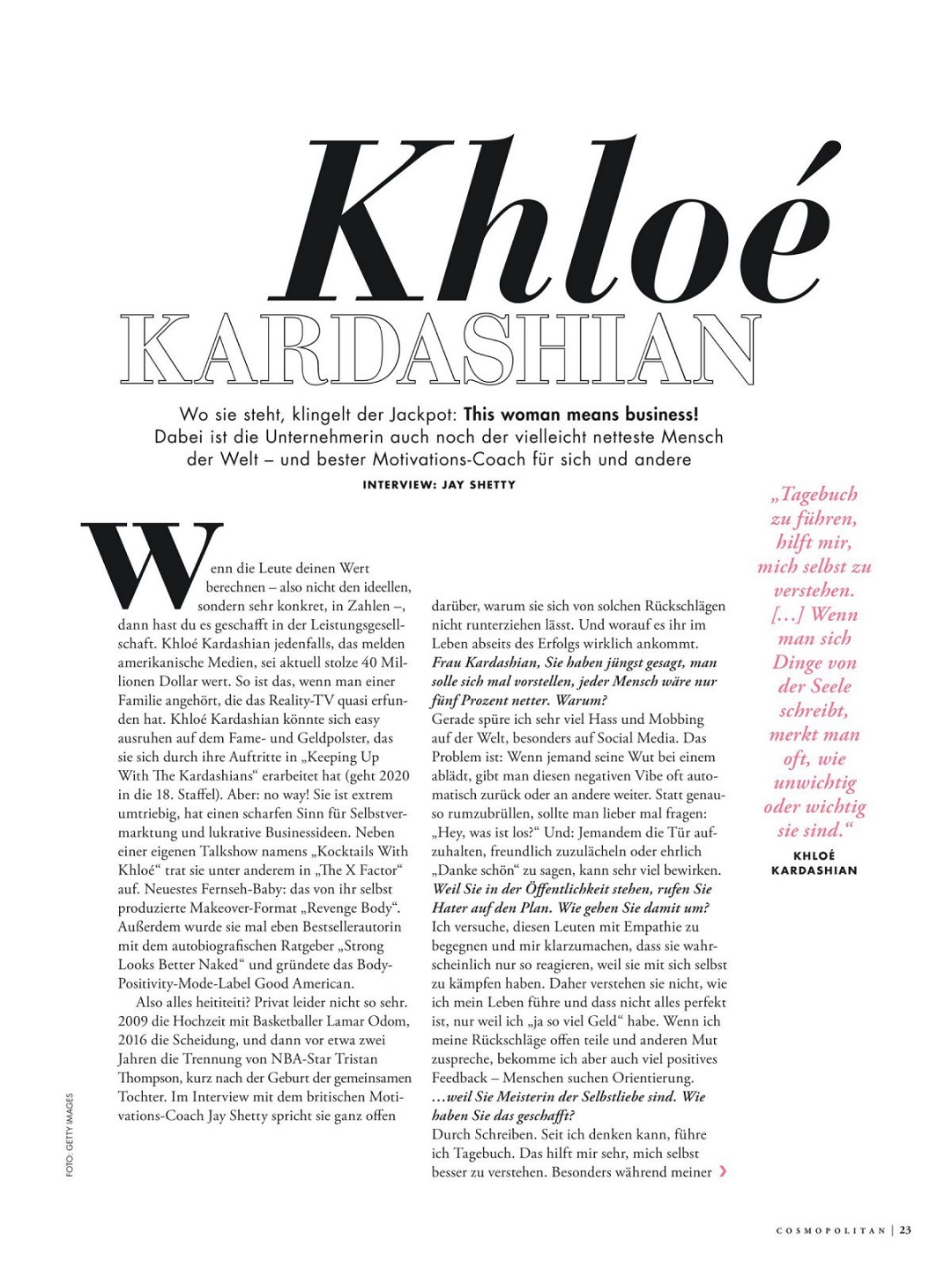 Khloe Kardashian in Cosmopolitan Magazine Germany March 2020