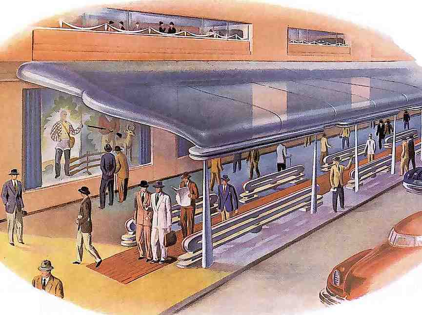 1945 retrofuture a 1945 retrofuture sidewalk color illustration