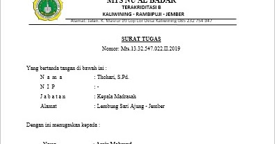 Surat Tugas Proktor Teknisi Unbk Uambnbk Mts Nu Al Badar