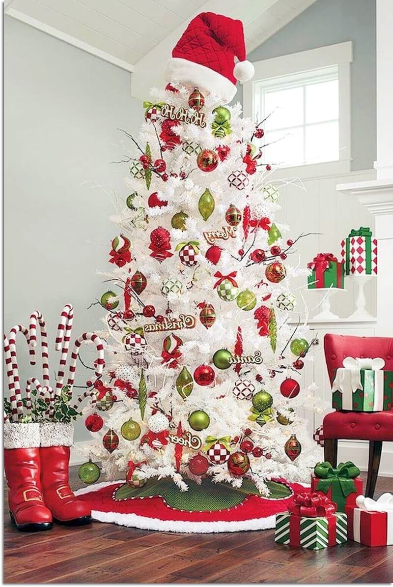 Christmas Tree, White and Red, Christmas Tree Ideas 2020