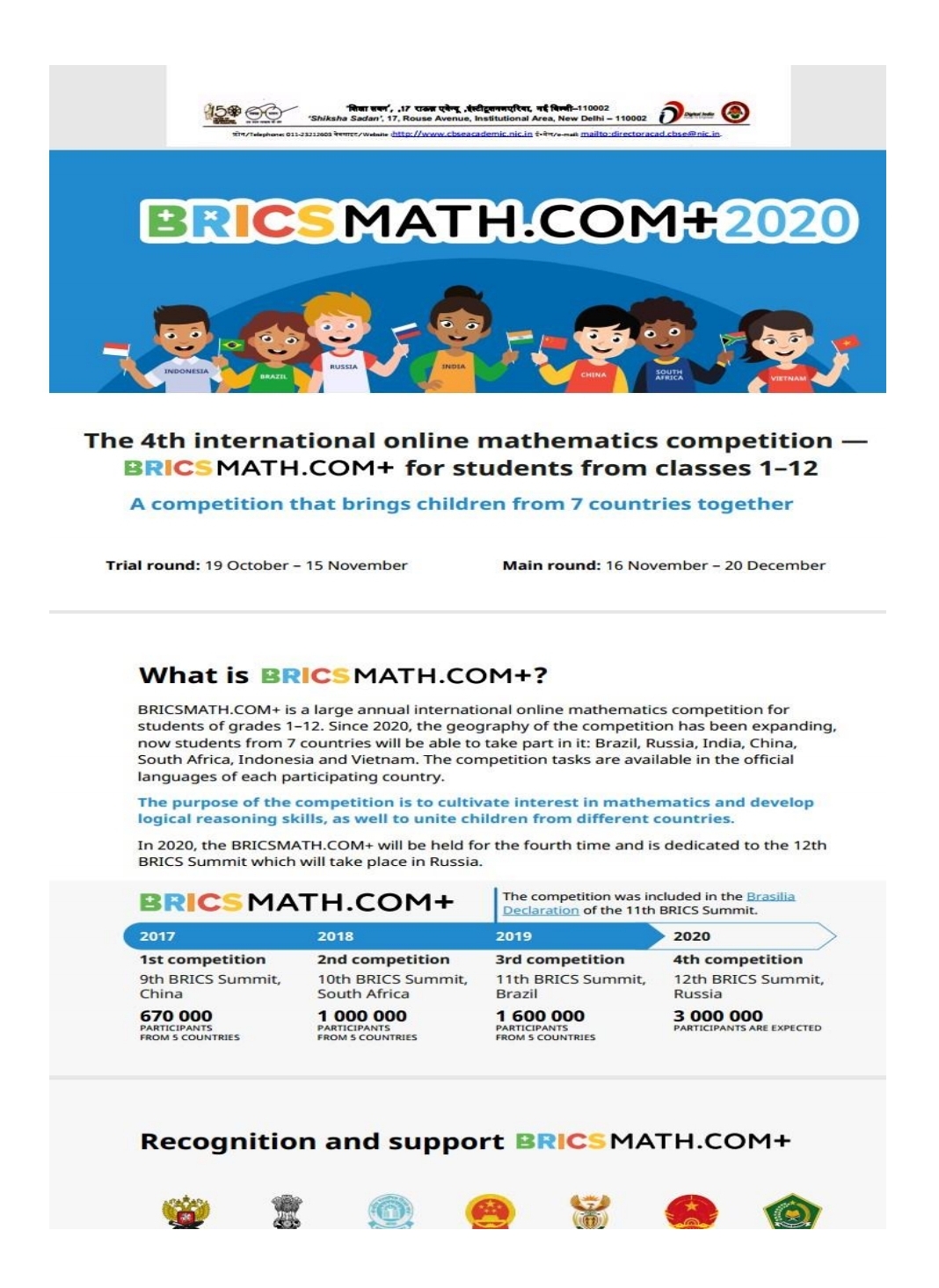 Brics Math online competition 2020suggested by CBSE