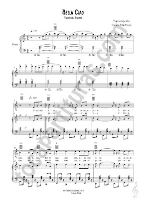 Flauta dulce, Voz y Solfeo Partitura de Bella Ciao a Dúo con Piano Acompañamiento Sheet Music Recorder, Voice, Solfeggio  Duet Piano accompaniment Music Scores PDF/MIDI de Flauta dulce