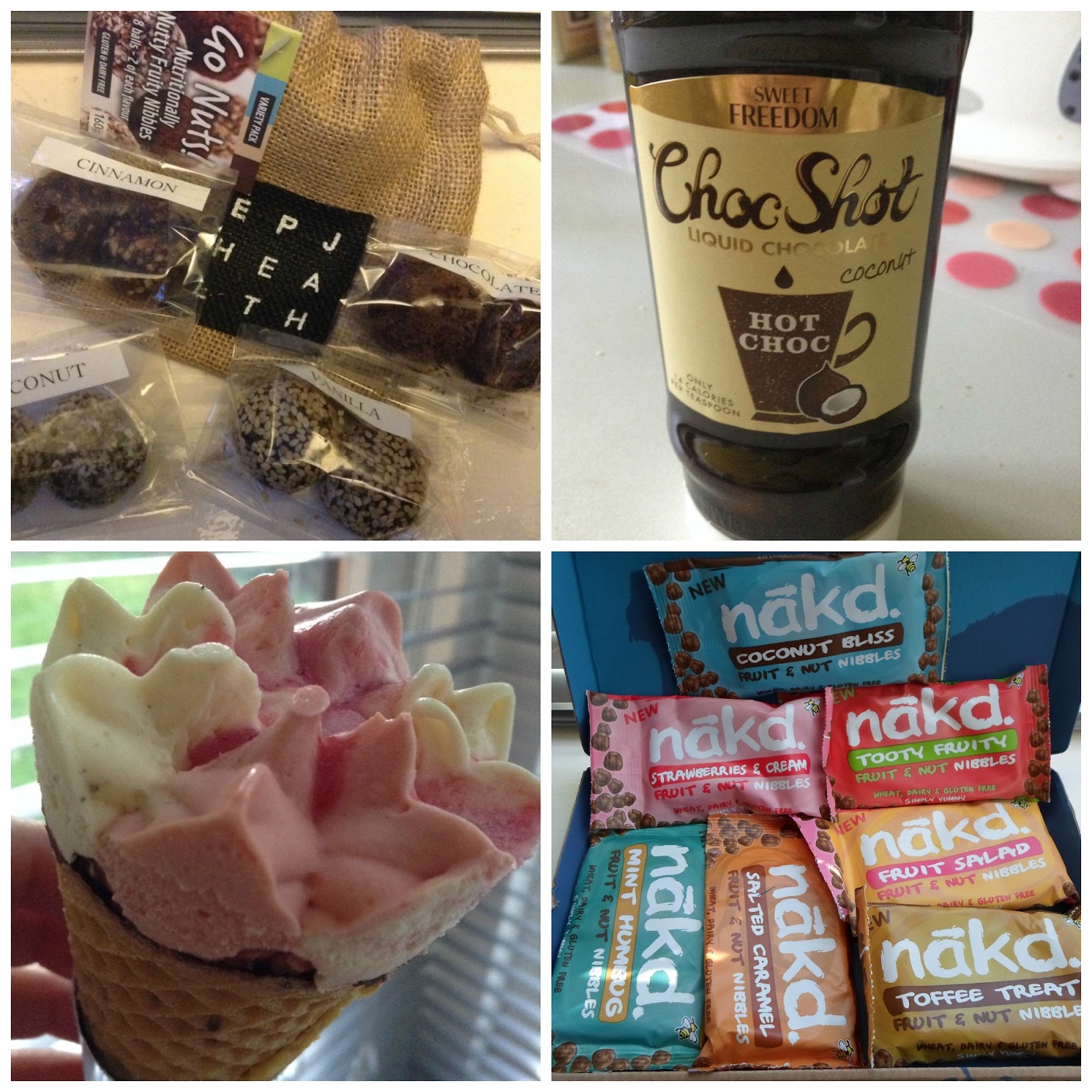 Free From Product Nakd, Choc Shot, Tesco Cones, Go Nuts!
