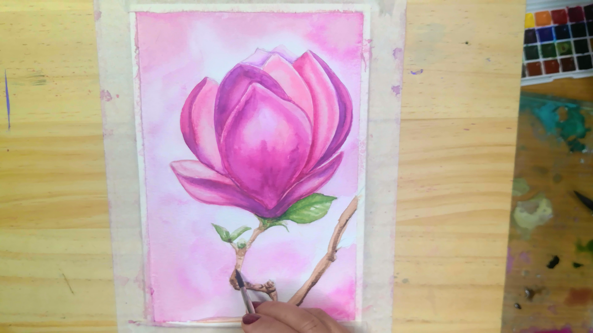Watercolor magnolia flower tutorial, How to draw step by step easy, come to see my web class