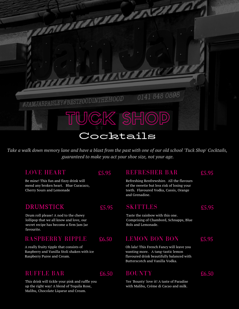 Jam Jar Jam Jar The Menus & Info!