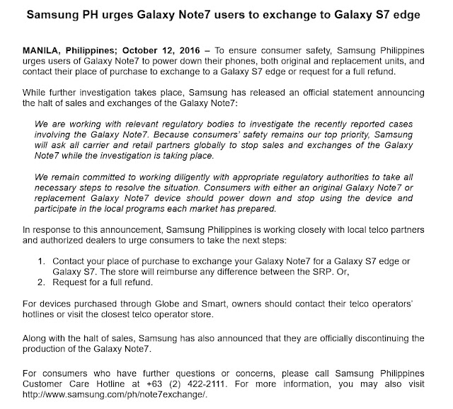 Samsung PH urges Galaxy Note7 users to exchange to Galaxy S7 edge