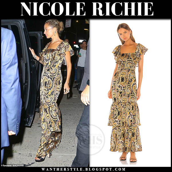 Nicole Richie in gold printed maxi ...