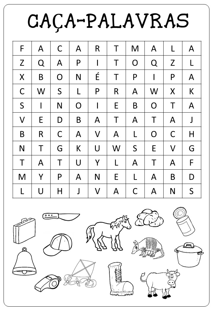 Caça Palavras Fácil para crianças do Ensino Fundamental – desenhos