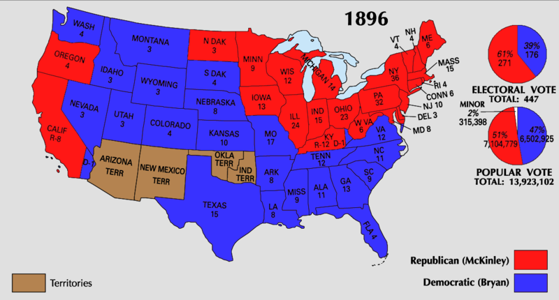 elction of 1896, map with blue and red states