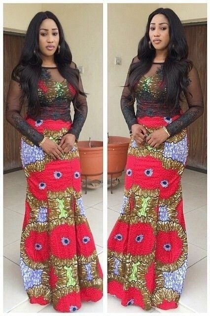 ankara gown with lace