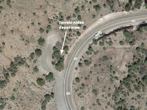 Satellite image of road cache pulloff