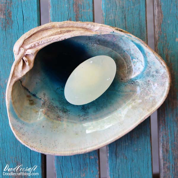 Blue ombre resin in seashell for soap dish