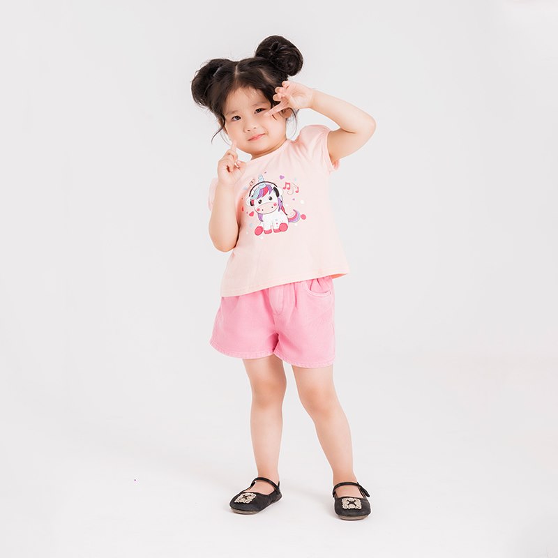 Unicorn Kids Áo phông cộc tay bé gái hình kỳ lân nghe nhạc nhiều size