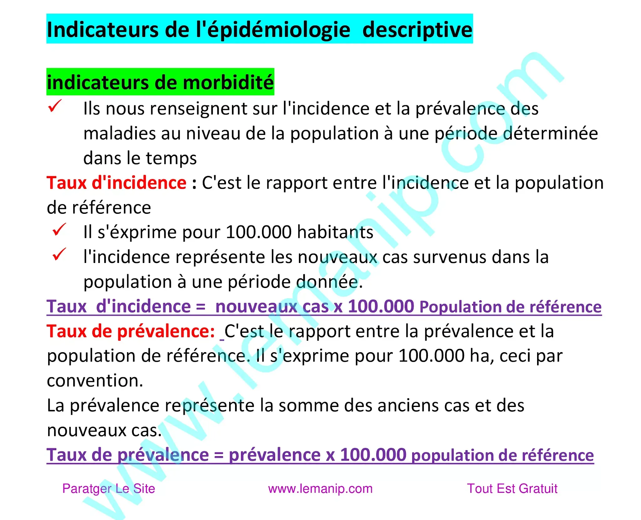 Indicateurs de l'épidémiologie descriptive