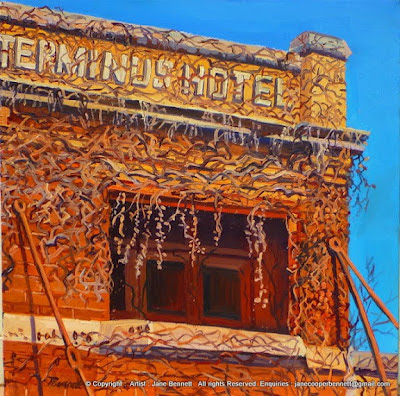 Plein air oil painting of the Terminus Hotel in  Pyrmont  by industrial heritage artist Jane Bennett