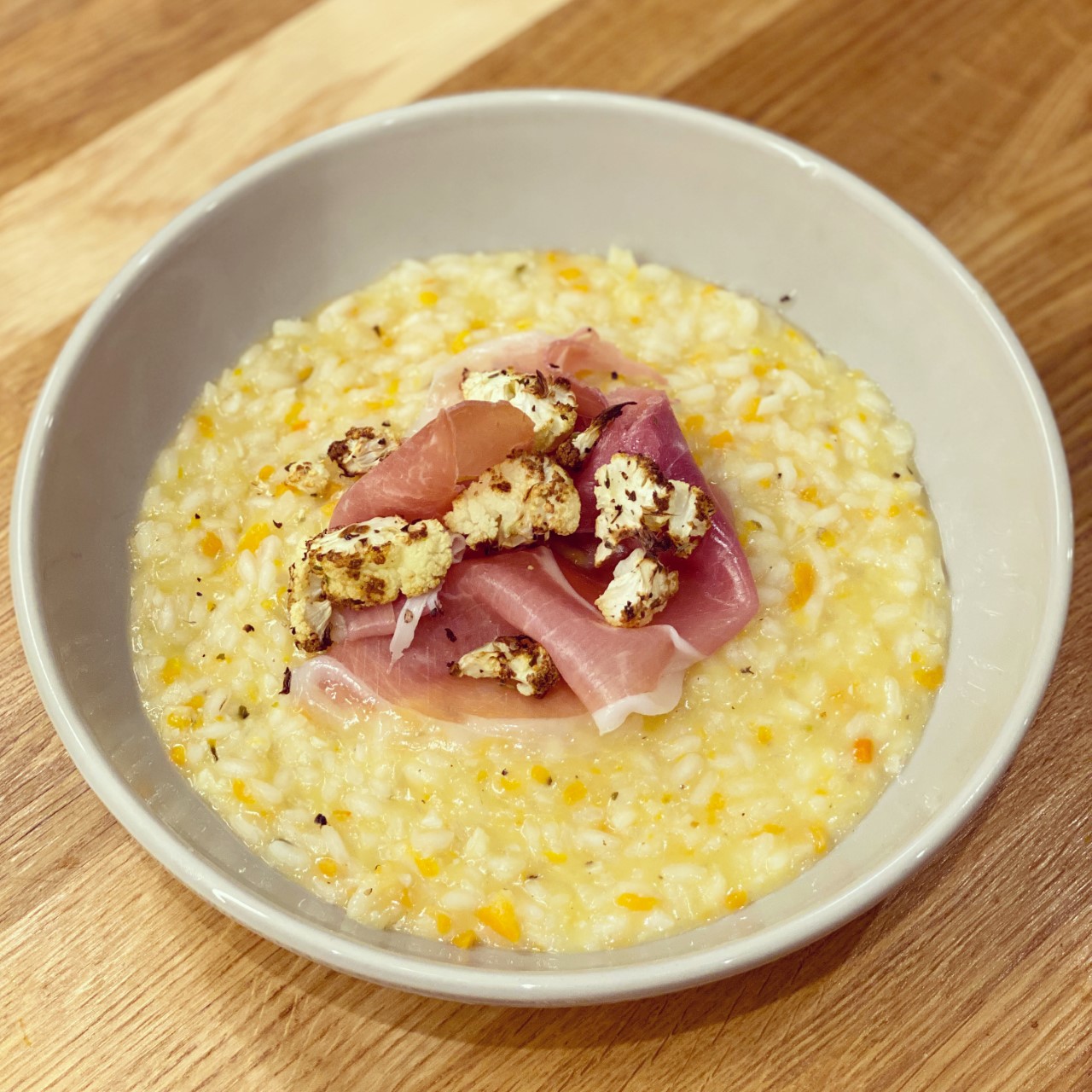 Creamy Cauliflower Risotto with Prosciutto