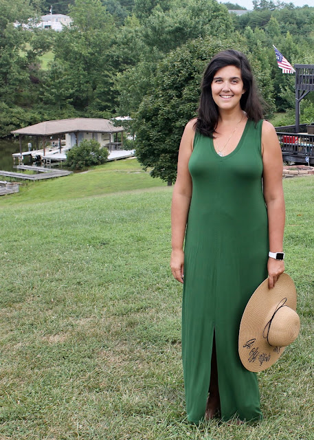 Simplicity 1358 sleeveless maxi dress in green rayon jersey.