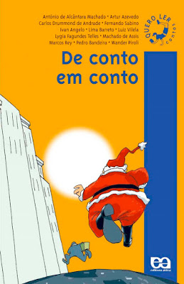 De conto em conto | Vários Autores | Editora: Ática | Coleção: Quero Ler (Contos) | Segmento: Série Azul | 2002-2014 | ISBN: 85-08-08271-1 (2002-2007, aluno) | ISBN: 85-08-08272-X (2002-2007, professor) | ISBN: 978-85-08-08271-1 (2008-2014, aluno) | Capa: Orlando (ilustração) | Ilustrações: Orlando |