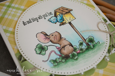 This adorable hand colored card, features the Storybook Occasions stamp set from Fun Stampers Journey.  The image was colored in with Journey ColorBurst pencils.  