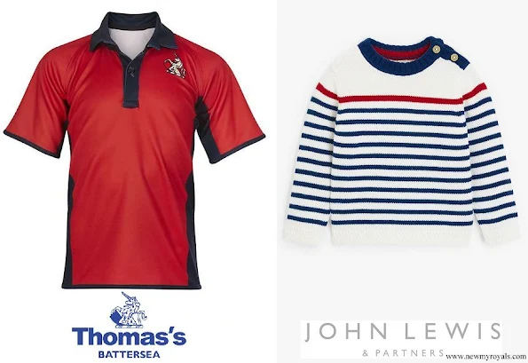 Prince George wore a rugby shirt from Thomas Battersea, Prince Louis wore an organic cotton stripe jumper from John Lewis and Partners