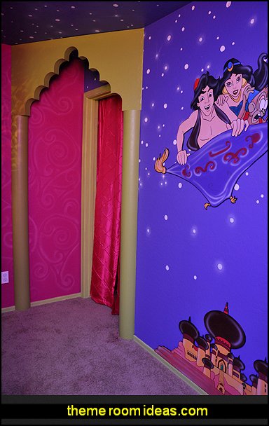 I Dream Of Jeannie - Aladdin theme bedrooms I Dream of Jeannie theme bedrooms - Moroccan style decorating - Jeannie bedroom harem style - Arabian Nights theme bedrooms - bed canopy - Moroccan stencils - I dream of Jeannie bottle - satin bedding - throw pillows - Moroccan furniture I Dream Of Jeannie - Aladdin theme bedrooms