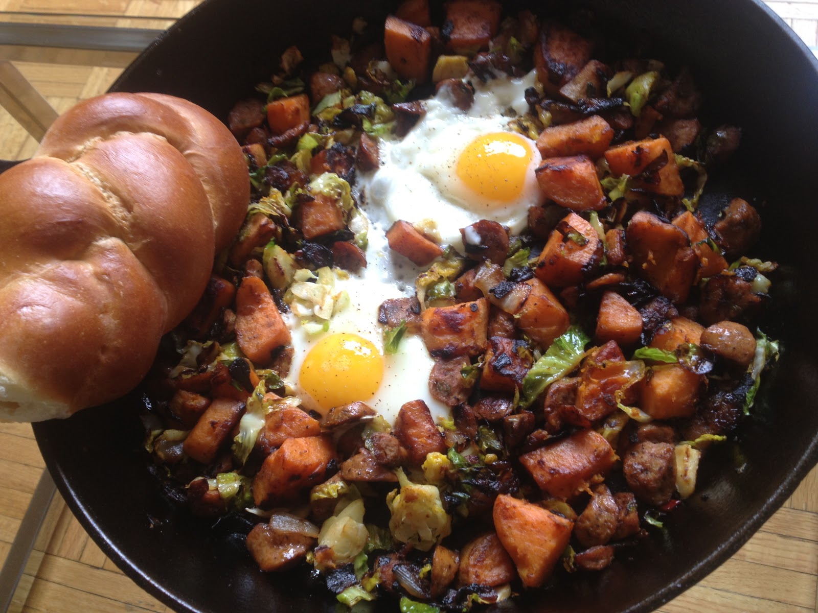 SUNDAYS IN Sweet Potato, Brussels Sprout & Sausage Hash