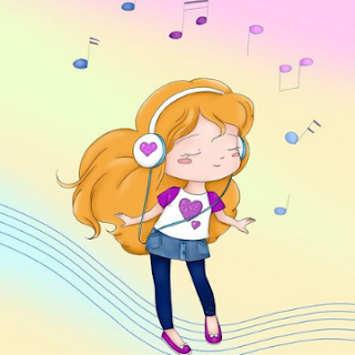 cartoon girl listening music
