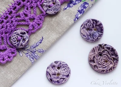 ceramic buttons - lavender pouch clutch - by Chez Violette
