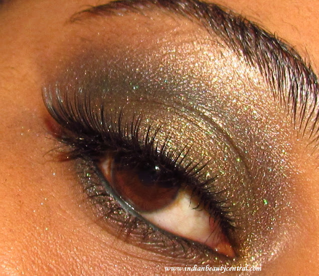 Indian Beauty Central Dirty Martini Smokey green gold Eye makeup look