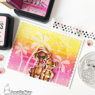 Sandy Paws & Salty Kisses Card by Samantha Mann for Newton's Nook Designs, Stencil, Distress Inks, Ink Blending, Summer, Handmade Cards, Card Making, #newtonsnook #newtonsnookdesigns #distressinks #inkblending #flock