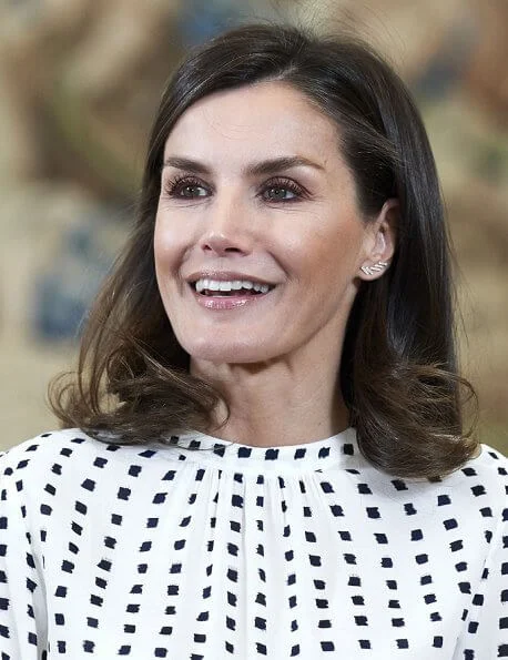 Queen Letizia wore Massimo Dutti print dress and Carolina Herrera pumps. Carlos Fitz-James Stuart, Duke of Alba