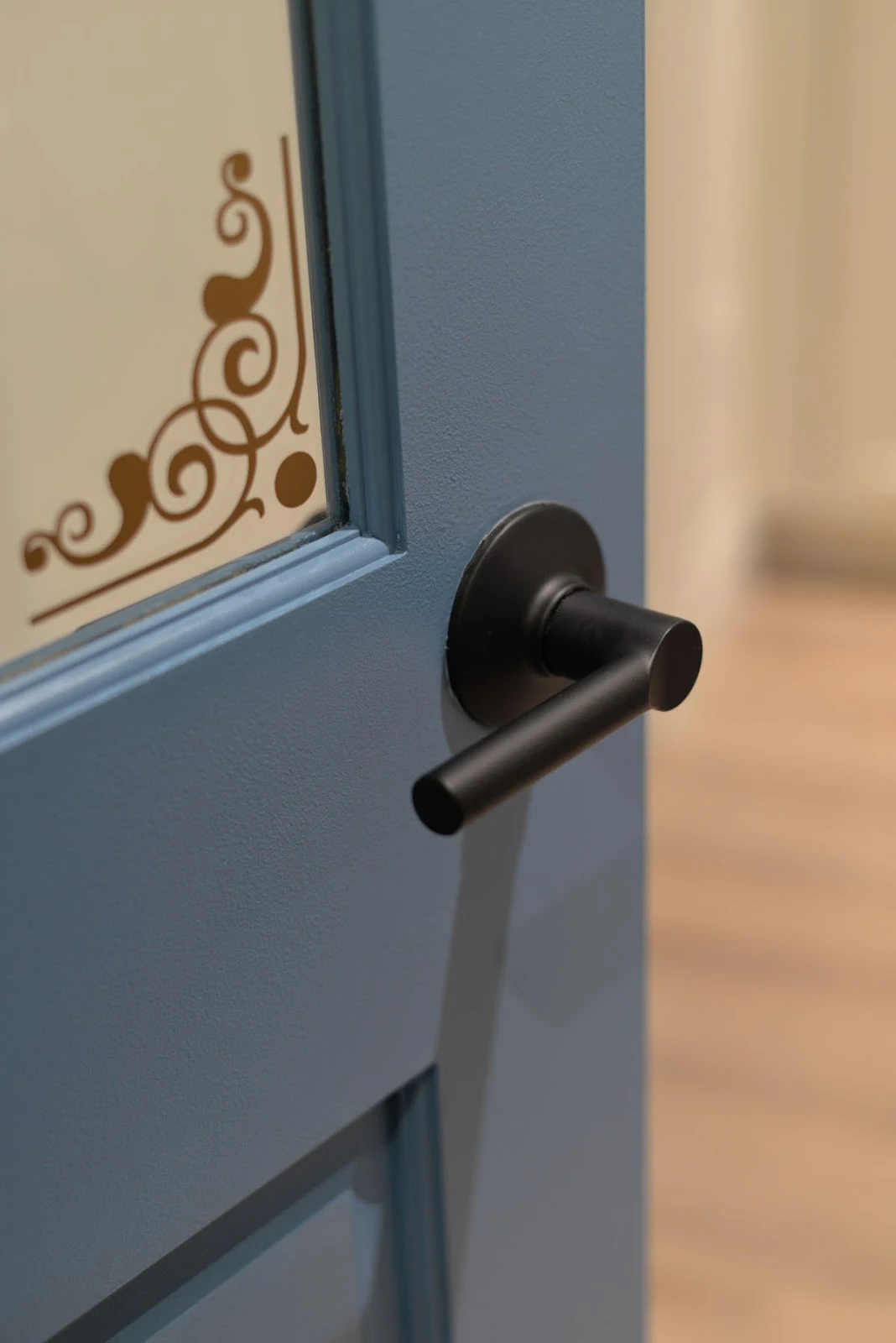 craft room door | behr blue moon bay | schlage broadway lever