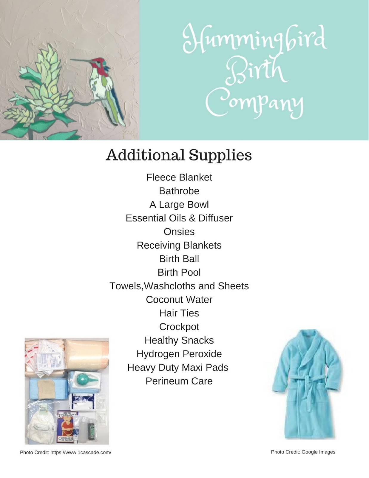 Home Birth Supply Check List