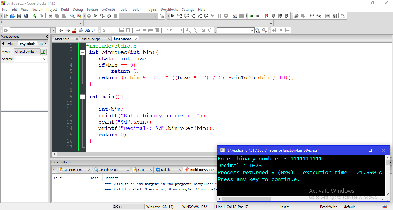 Program in C and C++ to Convert Binary to Decimal number Using ...