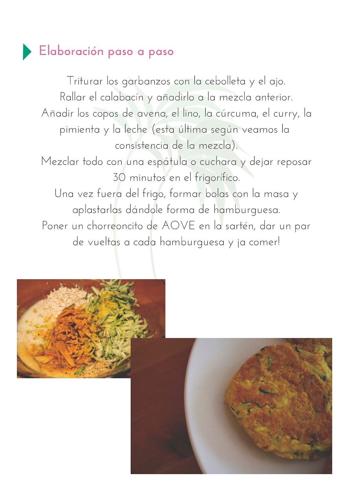 Mis Recetas Anticáncer Hamburguesa de garbanzo, calabacín y avena por