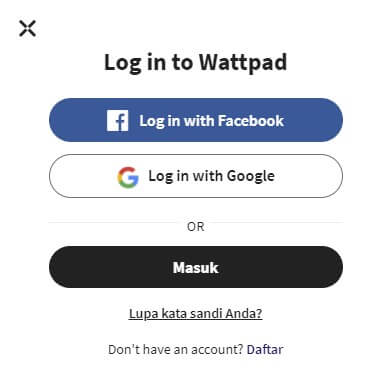 daftar wattpad melalui facebook