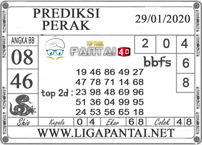 PREDIKSI TOGEL PERAK PANTAI4D 29 JANUARI 2020