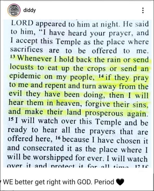 Stella Dimoko Korkus Com Diddy Posts Bible Quote To Explain The Coronavirus Plague