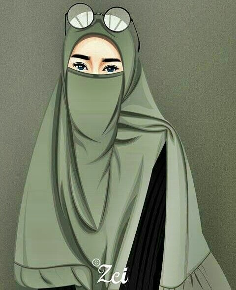 Gambar kartun muslimah bercadar berkacamata