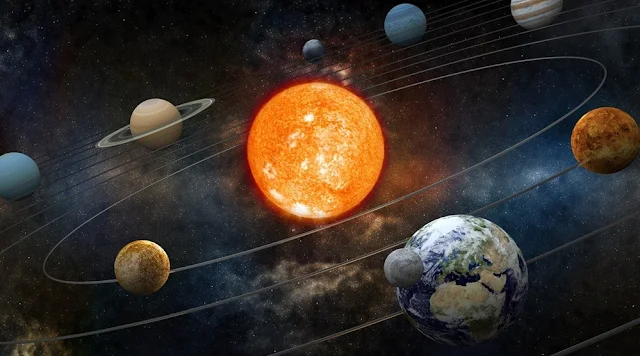 Sistema solar em 3D criado pela pseudo-ciência com sol ao centro